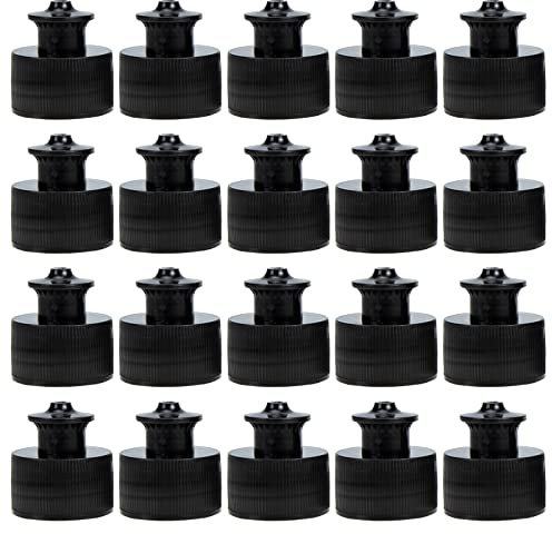Veemoon 20 Stück Push Pull Verschluss Flasche Push Pull Bottle Cap Trinkdeckel für Camping Limonaden Trinkflaschen Schwarz