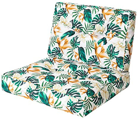 PillowPrim, Palettenkissen, Stulhkissen, Rattansessel, Outdoor, Auflage, Sitzkissen, Stuhlkissen, Rattanmöbel, Weiße Blumen, 60 x 60 cm