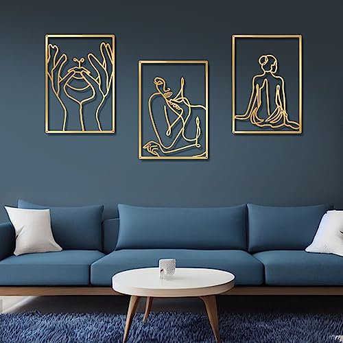 Opaltool Metall Wanddeko Gold, 40 x 24cm Modernes Minimalistisches Deko Wohnzimmer Wanddeko, Abstrakte Weibliche Wand Kunst Einzeilige Eisen Skulpturen für Zuhause Büro Wohnzimmer Hotel Dekoration