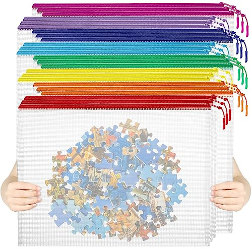 YOPCDJ 24pcs Mesh Zipper Pouch File Bags Puzzle Storage Bags, A3 17x12 Inches Large Reusable Zipper Pouches for Organizing Classroom Board Game Organization