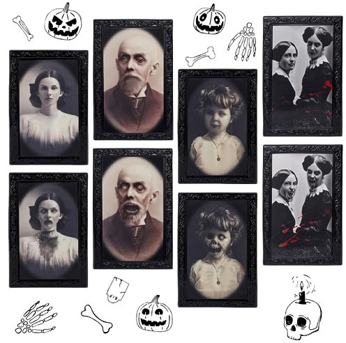 Sprinlot Halloween Deko Bilderrahmen,4 Stück Horror Bilder Beweglich,Bilderrahmen 3D Wechselndes,Halloween Dekoration Horror Bilder