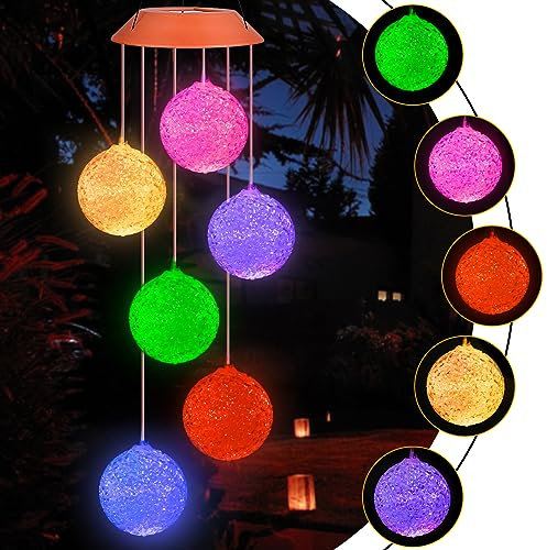 Solar Windspiel für Draußen, Solar Kristallkugel Windspiel Licht Farbwechsel, Wasserdicht Windspiele für Garten, Solarbetriebenes Hängend Garten Deko Draußen, Geschenke für Frauen Geburtstag