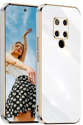 Kaywzo Hülle für Huawei Mate 20,TPU Galvanisiertes Stoßfeste Handyhülle,Glänzend Spiegel Kratzfeste Schutzhülle,Ultra Dünn Silikon Cover Case,Weiß
