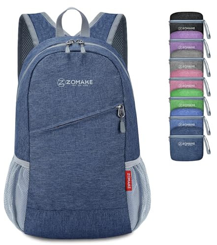 ZOMAKE Tasche 10L Faltbarer Rucksäcke - Kleiner Leichter Tagesrucksack für Wandern Reisen und Fahrrad,Mini Faltbarer Rucksack für Damen Herren Kinder und Jugendliche(Saphirblau)