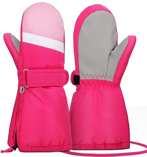 Hyeek Handschuhe mit Reissverschluss Kinder, Skihandschuhe Kinder Wasserdicht Fäustlinge Winterhandschuhe, Schneehandschuhe Snowboard Ski handschuhe für Jungen und Mädchen (L(5-6Jahre), Rosa)