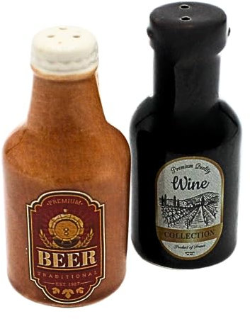 Dekohelden24 Keramik Salz- und Pfefferstreuer als Bier- und Weinflasche, L/B/H 7 x 3 x 3 cm