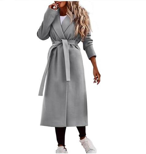 MOKBAY Wintermantel Damen Lang Fashion Mantel mit Gürtel Damen Warm Klassischer Mantel Chic Elegantes Women's Winter Coat Freizeit Outlook Für Frauen