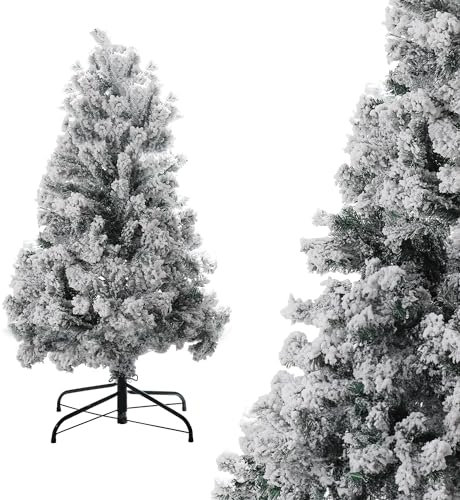 Tubiaz Künstlicher Weihnachtsbaum mit Schnee, 120cm Tannenbaum PVC, Christbaum, künstlichen Baum mit Metallständer, Schnellaufbau Klapp-Schirmsystem, für Weihnachten Dekoration