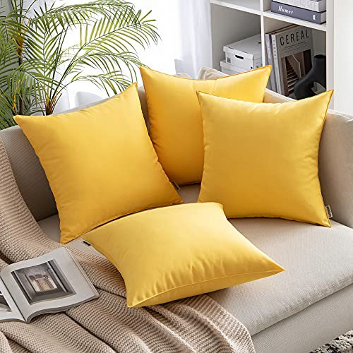 MIULEE 4er Set Outdoor Kissenbezug wasserdichte Kissenbezüge Sofakissen Dekorativ Couchkissen Wetterfeste Kissenhülle Zierkissen Bezug Weich für Sofa Couch Outdoor Garten Balkon 40x40 cm Gelb