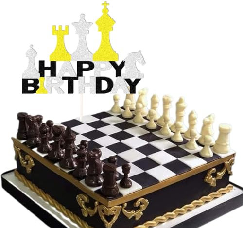 ChoJoy Chess Cake Topper Chess Birthday Decoration with Chess for Chess Themed Birthday Party