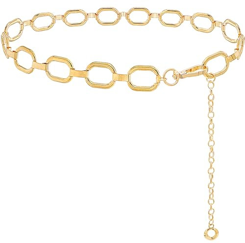LIMHOO Metall Taille Kette für Damen Belly Link Kette Gürtel für Kleider (028 Gold Mittel)