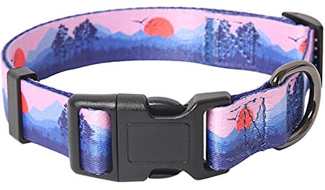 HEELE Hundehalsband, Hunde Halsband für Welpen Kleine Mittlere Große Hunde, Gemustertes Hundehalsbänder Verstellbares, Komfort, Robustem HundeHalsband, Lila Sonnenuntergang, L