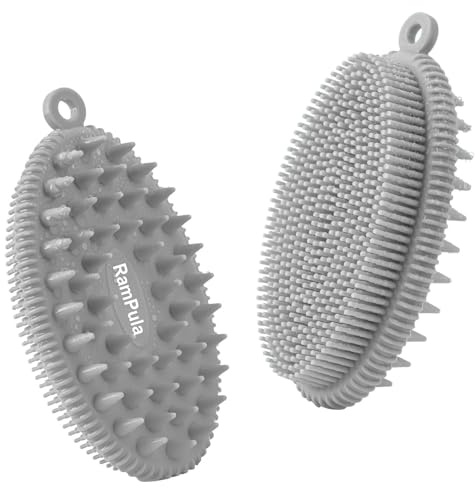 RamPula Silicone Body Scrubber, Dual-Sided Bath Shower Gentle Exfoliating Body Cleansing Brush for Men Women Kids, All Skin Types, More Hygienic Than Loofah, Easy to Clean, Long-Lasting, 1pc Black