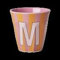 Rice Melamin Becher medium gestreift mit Buchstaben, Modell für Junge Blau-Grüntöne, Größe 9 x 9 cm (M Mädchen)