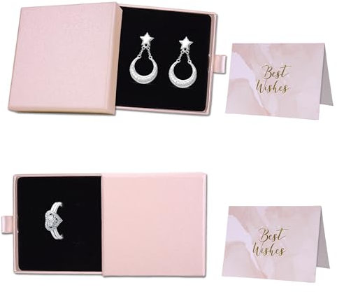 Realjoy 2 Stücke Schmuckbox Kleine, Geschenkbox mit Deckel Klein für Schmuck mit 2 Stück Grußkarte, Papier Schmuckschatulle für Halskette, Armbänder, Ohrringe, Ring, 3.15 * 3.15 * 0.7
