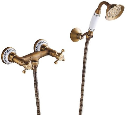 ZYCDP Robinet Mitigeur Baignoire Vintage Robinet De Baignoire Mural Robinet de Douche Chaud et Froid Robinetterie Baignoire Laiton, Antique