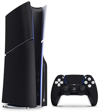 Skins4u Slim PS5 Skins Aufkleber für PlayStation 5 Konsole und Controller Skin Vinyl Skin Sticker PS5 Slim Disc Design Schutz Folie Solid State Black