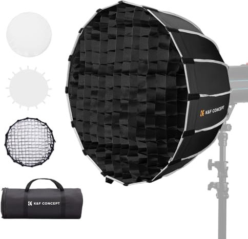 K&F Concept 60cm/23 Zoll Tiefe Parabol Softbox,Quick Release Umbrella Octagon Softboxen mit Honeycomb Gitter+Weichen Diffusor +Tragbartasche, Softbox Bowens Mount für COB-Lampen Blitzlampen