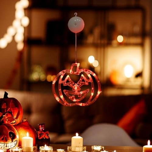 Halloween Fensterlichter, Halloween Fenster Lichter mit Saugnapf,Halloween Beleuchtung Deko Fenster,Hängende Halloween Dekoration Fensterdeko Lichter,Batteriebetriebene Innenbeleuchtung (Color 1)