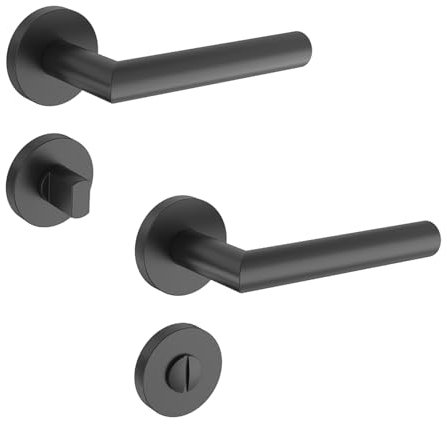 KARATINTL Drückergarnitur wc Schwarz,wc Türgriff-Set Schwarz,Badezimmer Türgriff,Schwarz matt für Badezimmer DIN-Norm (Black-WC/Badezimmer)
