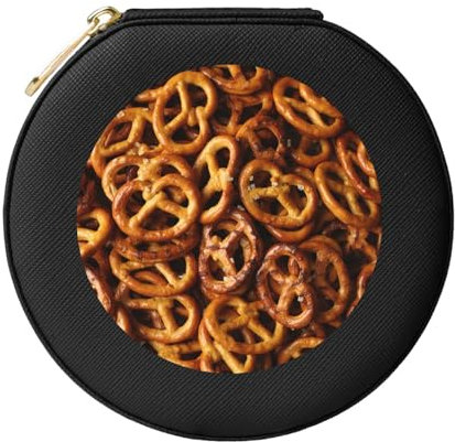 YXDVPALNE Brezel-Brot-Muster, Damen Schmuckschatulle Schmucketui Rund PVC Leder Schmuckschatulle Reise-Organizer