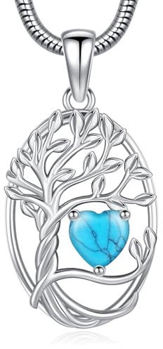 Eusense Pendentif Arbre de Vie Collier Pierre de Naissance déceMbre Collier Coeur en Cuivre Pendentif Arbre de Vie Bijoux Cadeau pour Femmes Dames Filles
