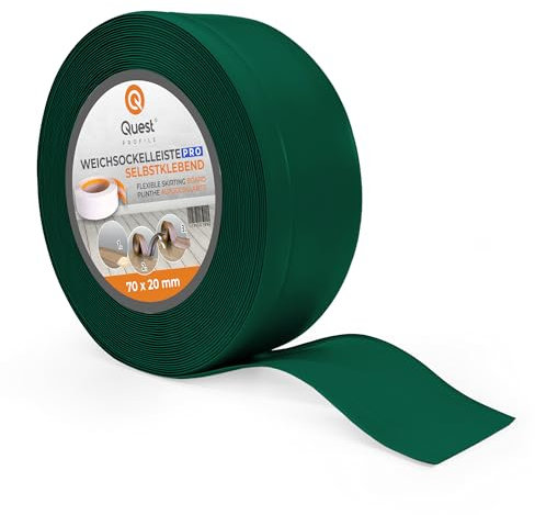 Quest Battiscopa Morbido - 70 mm x 20 mm - Listello in PVC, Finitura Flessibile - Battiscopa flessibile per pareti e pavimenti – decorativo, resistente ai raggi UV (Verde, 5m)