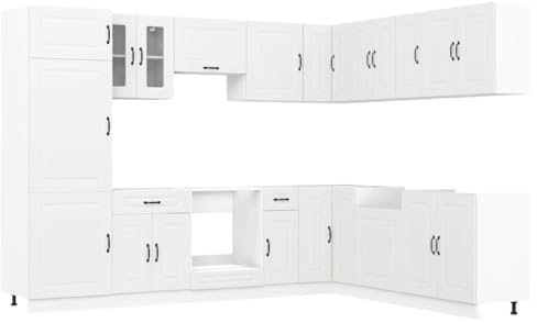 vidaXL Kalmar Kitchen Furniture Set, 14 Pieces, White, Plywood