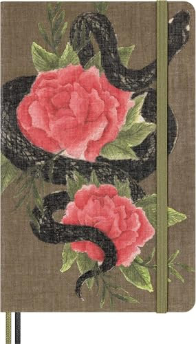Moleskine Taccuino Anno del Serpente, Taccuino a Righe con Copertina Rigida In Tessuto e Chiusura Elastica, Collezione Anno del Serpente, Design Fiori, Formato Large 13 x 21 cm