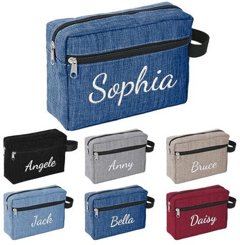 Personalisierte Kulturbeutel mit Gesticktem Namen, Reise Kulturtasche Herren Aufhängbar - Kosmetiktasche Toiletttasche für Männer Klein Waschbeutel (Dunkelblau)