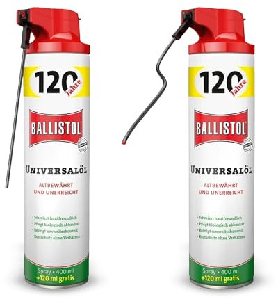 BALLISTOL Universalöl Spray 2x 520ml Set – Kontaktspray für alle Zwecke: Türen, Fenster, Gartengeräte, Camping, Outdoor, Sprühöl fürs Auto, Motorrad, Rostlöser, Rostschutz, Industrie & Handwerk