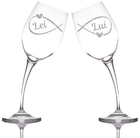 Aurìca Calici Vino Personalizzati Lui&Lei - Set 2 Bicchieri Piegati Per Un Brindisi Originale d’Amore! Regali Di Coppia Perfetti Per San Valentino, Anniversari e Occasioni Speciali Con Scatola Regalo
