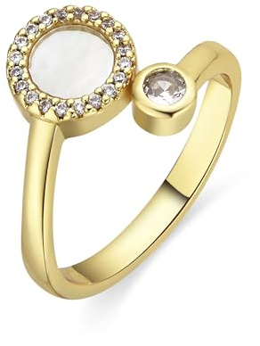 LUXENTER Ring mit weißer Perlmutt und 18-karätigem Gold - Yaran, Metall, Kein Edelstein