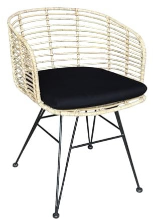 WOLF MÖBEL WOOD YOU LIKE Bali Eisenstuhl CEKO Armlehne Loungesessel mit 3mm Rattan inkl. Kissen schwarz, 53x58x78 cm (Natur)