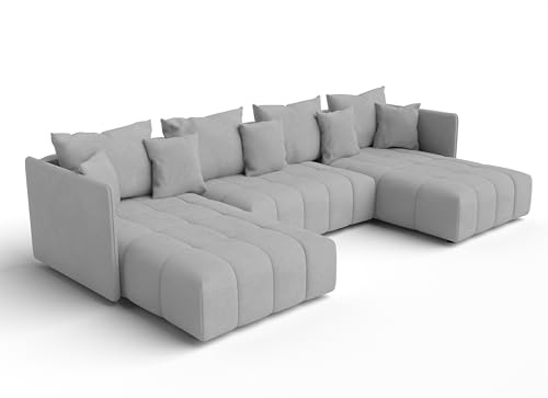 AXLIVING Sofa U Form mit Schlaffunktion Eckcouch hellgrau Veliro 353