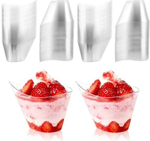 LDXDRU 100 Stück Dessertgläser Plastik, 200ml Dessertbecher Dessertschalen Kunststoff, Nachtisch Becher lastik, Fingerfood Schalen Wiederverwendbare für Desserts Pudding Mousse Eis Party