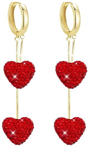 Rot Herz Ohrringe, Ohrringe Herzform Hängend, Ohrringes Anhänger Herzs, Herzohrringe Rot, Ohrstecker Damen Herz, Lange Ohrringes Hängend für Frauen Valentinstag, Foto Requisiten