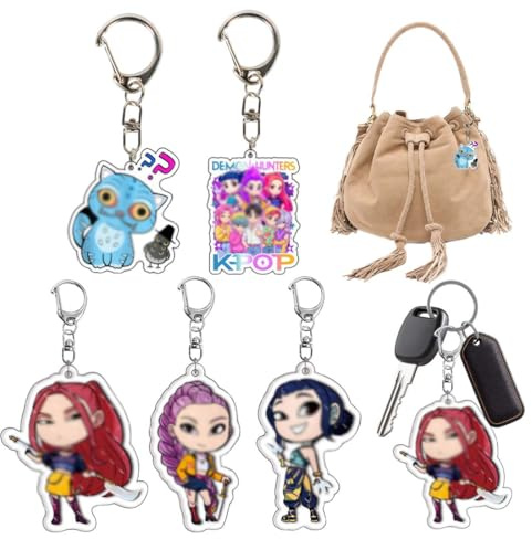 MKEWUU Huntrix Kpop Demon Porte-Clés, Lot De 5 Pièces En Acrylique Coloré, Breloques Pour Sacs Et Sacs À Main, Merchandising Animé, Taille Standard, Idée Cadeaux
