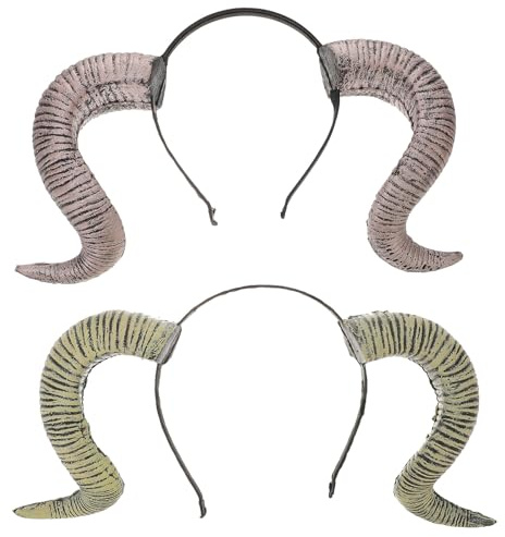 JOINPAYA 2pcs Halloween Ram Horn Headband Set, Foam Cosplay Ram Horn Hairband in Antique Gold and Silver, Party Headwear Accessory for Halloween Costume and Themed Events