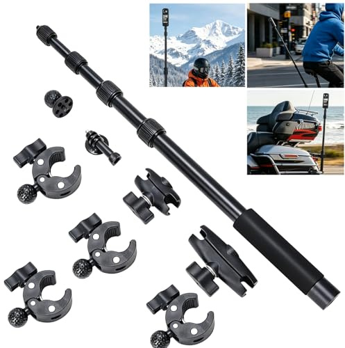 Lnopever Motorrad Kamera Halterung für Insta360 X4 X5, Unsichtbar Selfie Stick, Fahrradlenker Montageset mit 150cm Double Clamp for Insta 360 X3 X2 X ONE RS R Go 3S Ace Pro, für GoPro Kamera Zubehör