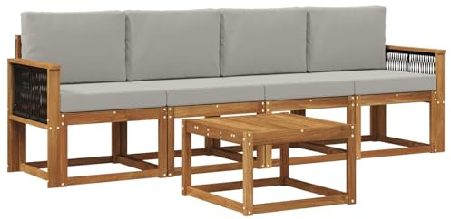 vidaXL Outdoor-Sofagarnitur mit Kissen 4 pcs Natürlich und Hellgrau, Garten, modernes Outdoor-Sofa, gemütliche Lounge-Sitzgruppe für Terrasse