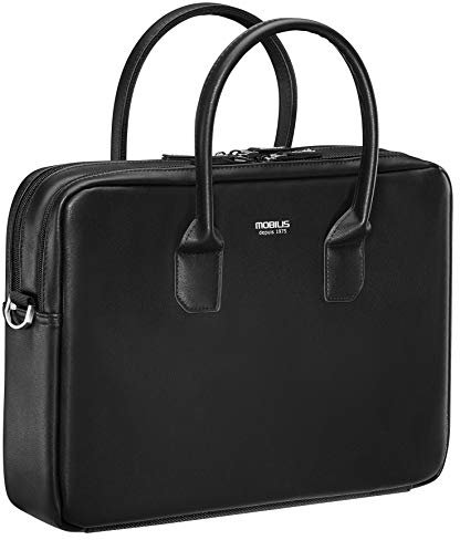 MOBILIS Sacoche 2 Compartiments Ordinateur Portable 11-14, Aspect Cuir, Fond Renforcé, Compatible avec MacBook Air/Pro 13, Noir