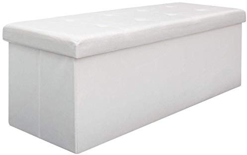 DuneDesign Coffre de Rangement XXL Pliante 110x38x38cm INCL 2 cloisons 120L Pouf Pliable Repose-Pieds rectangulaire rembourré 3 Places Blanc