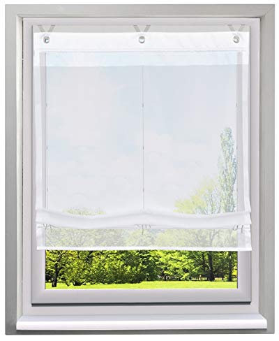 Ösenrollo Schön Spleiss Raffrollo mit V-Haken Transparent Voile Vorhang (BxH 60x155cm, Weiß)