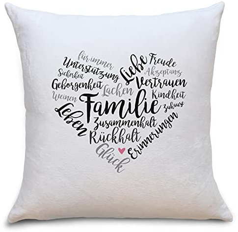 OWLBOOK Familie Herz Flauschiges Kissen mit Motiv Geschenke Geschenkideen für Liebespaare zum Geburtstag Zierkissen mit Füllung