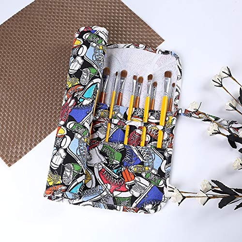 ITODA Roll-Up Paint Brush Holder Artist Art Brush Case Colorful Canvas Pencil Wrap Storage Pouch for Outdoor Sketch Watercolor Gouache Oil Acrylic Drawing DIY Craft Rock Face Painting, 22 Slots