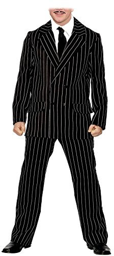 Gomez Adams Kostüm für Erwachsene, schwarzer Nadelstreifen-Anzug und Krawatte, Halloween-Film-Familien-Kostüm, Größe L - XL