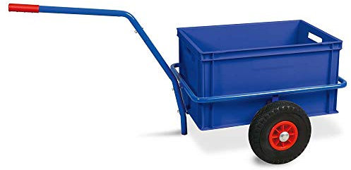 Handwagen mit herausnehmbarem Kunststoffkasten 600x400x320 mm, blau, pannensichere Reifen, Tragkraft 200 kg