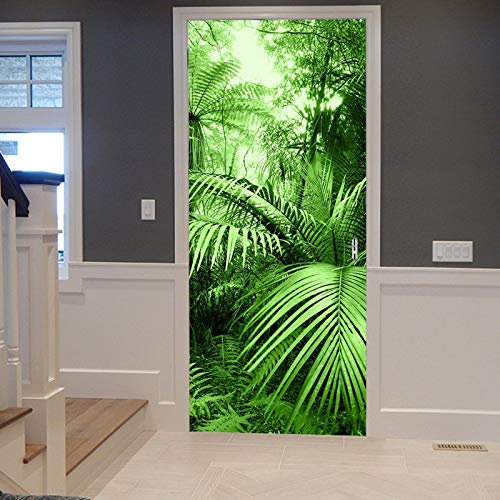 A.Monamour Türtapete Selbstklebend Türfolie Türposter 3D Tropische Palme Blatt Grüner Wald Wilde Dschungel Naturlandschaft Vinyl Folie Türdeko Tapete Wandbild Türaufkleber Türtattoo 90 x 200 cm