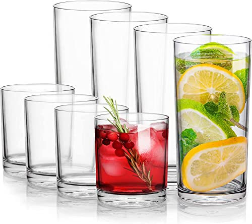 Zulay Unzerbrechlich Trinkgläser aus Kunststoff, 8 Stück, transparent, je 4 Stück: 340 ml und 473 ml, Acrylbecher für Küche – unzerbrechlich, BPA-frei, spülmaschinenfest, Kunststoffgläser Set